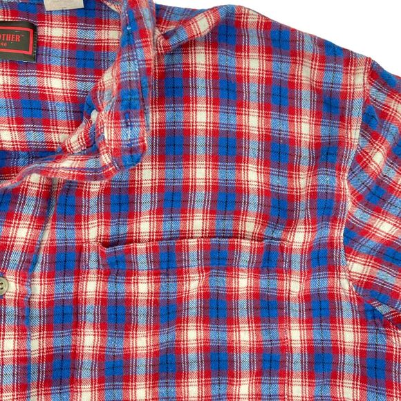 Five Brother Shirt Mens L Large Red Blue Plaid Flannel Button Up Long Sleeve - Picture 3 of 5